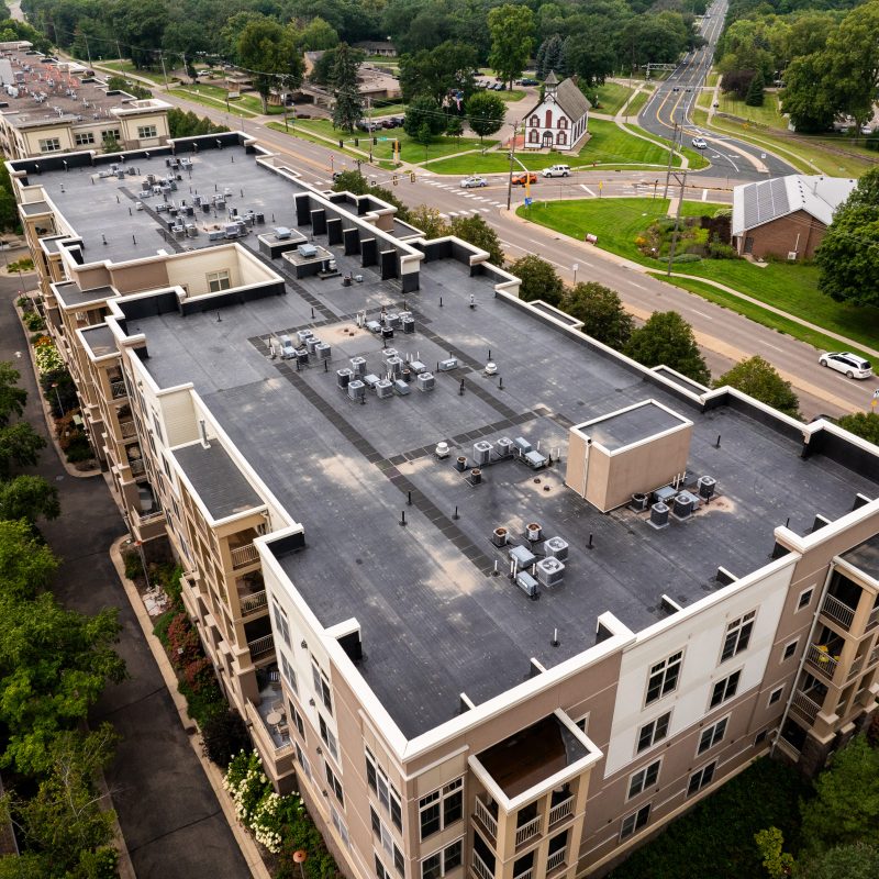 aerial of condominium EPDM roof