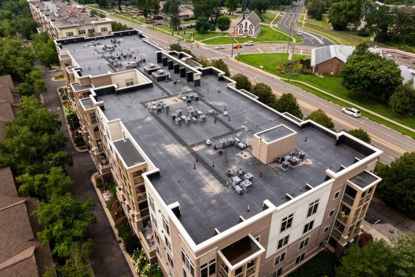 aerial of condominium EPDM roof