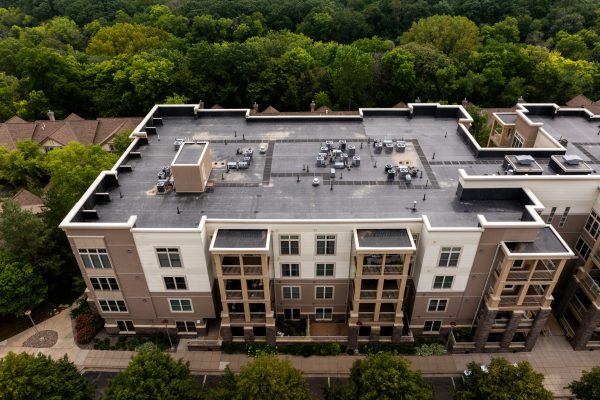 aerial of roof on condominium