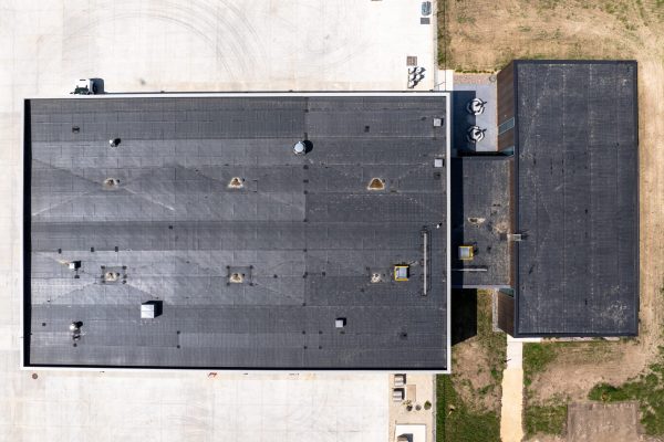 aerial view of industrial building's roof