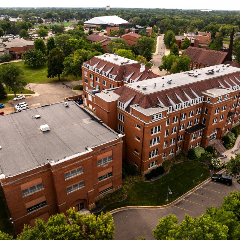 Aerial drone shot of Bethany Lutheran College - Old Main building