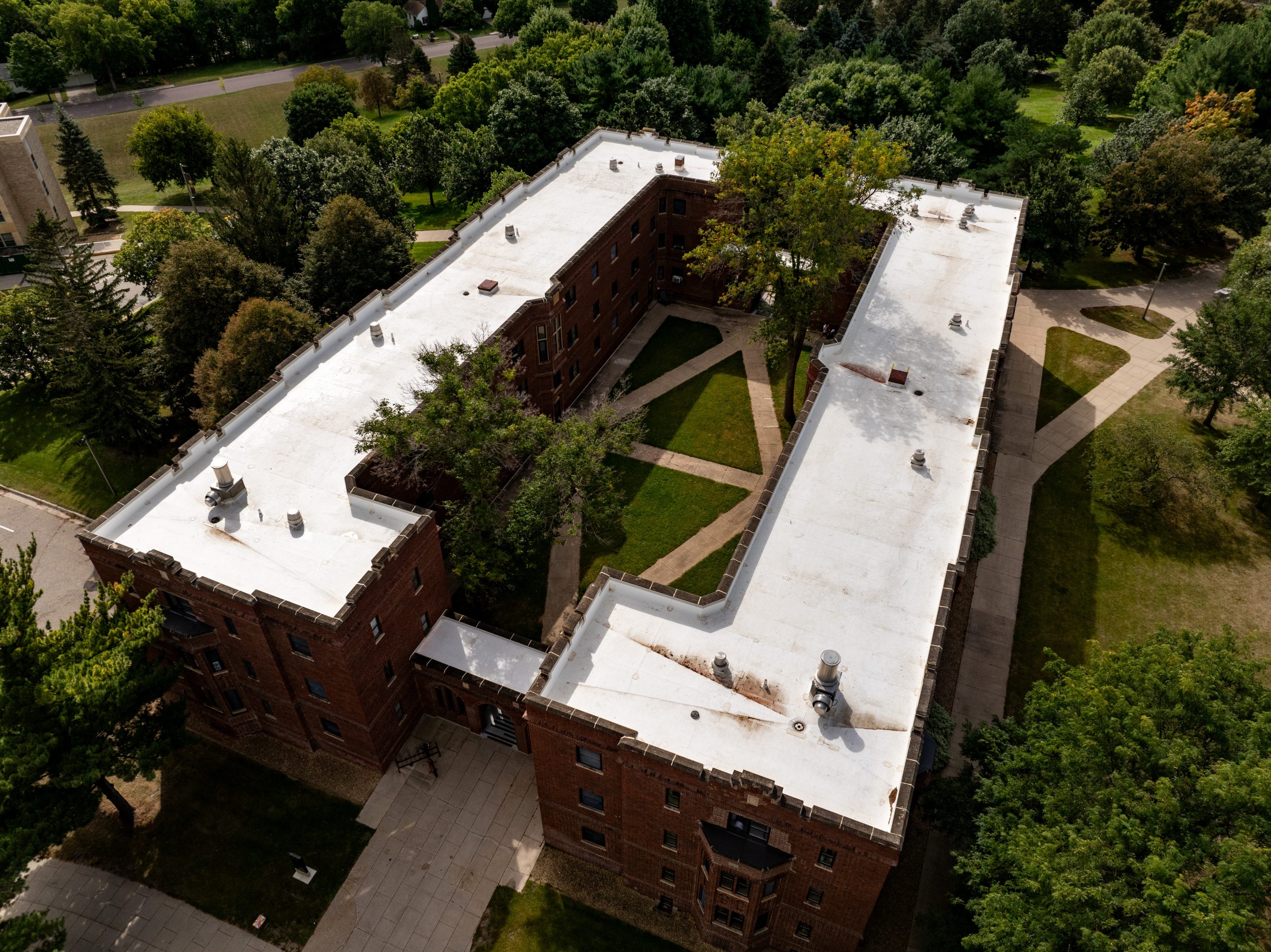 aerial view on college dorm roof