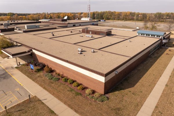 drone shot of corner of Riverland Community College